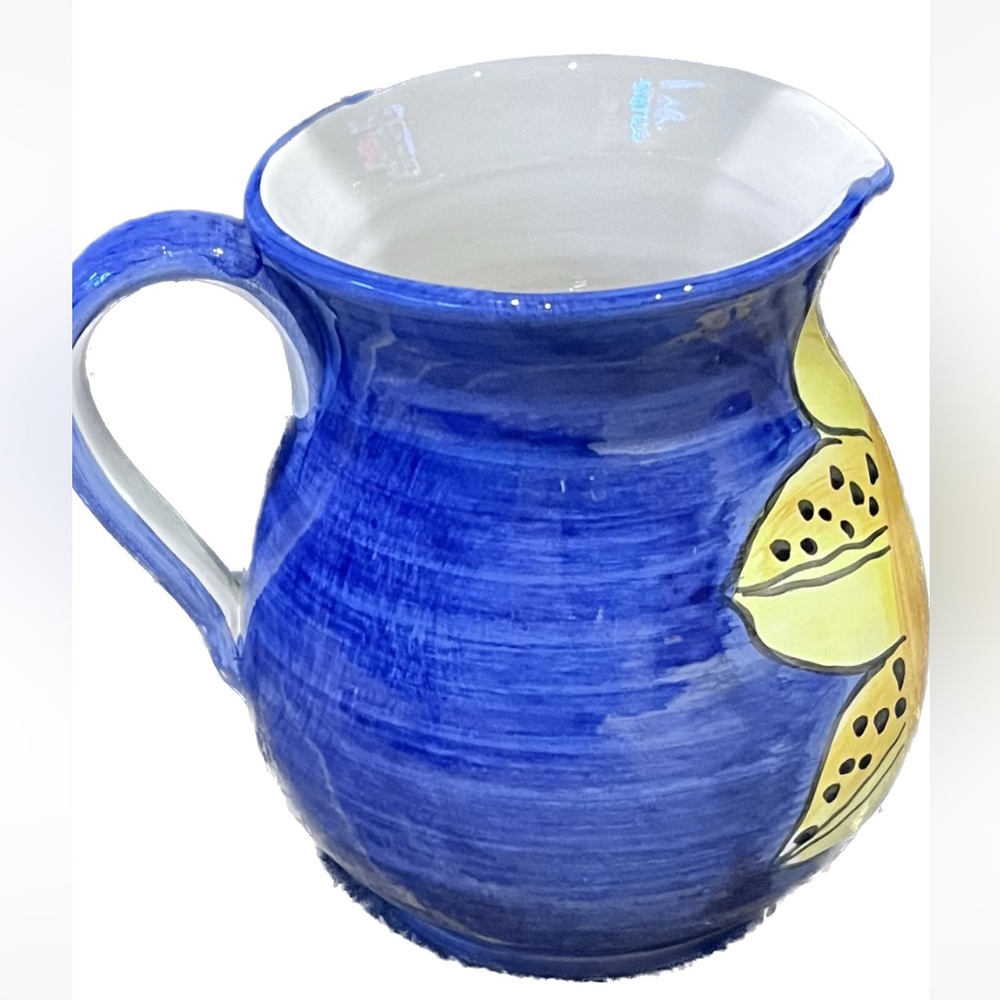 Vintage Italian Blue and Yellow Sun Pitcher - 48 Ounces - Picture 3 of 6